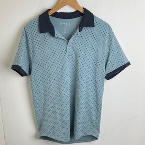 BYLT Premium Basics Lux Light Blue Polka Dot Polo Shirt Size Medium